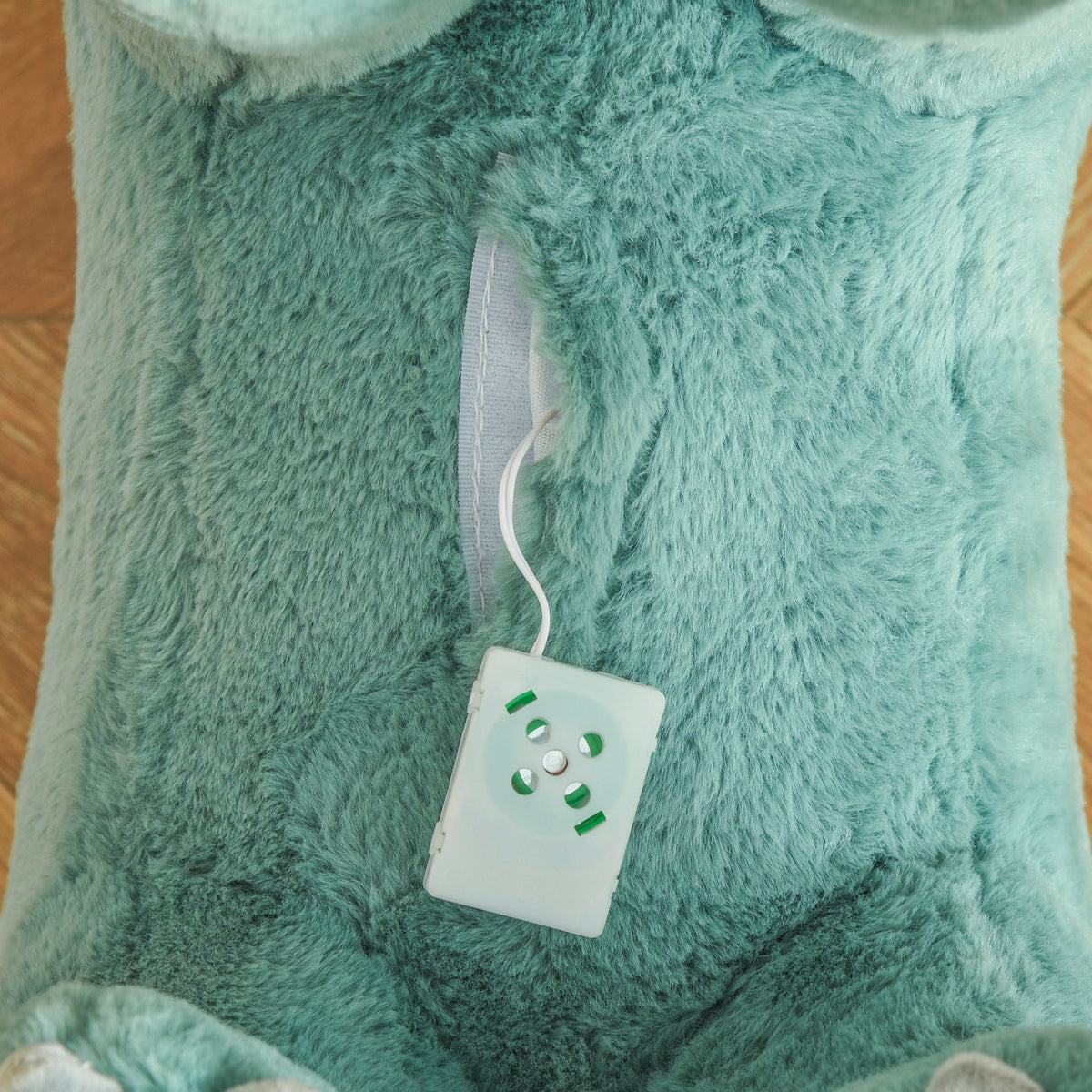 Jouet à Bascule Dinosaure Effet sonore Rugissement Bois peuplier Peluche Courte Polyester Vert d'eau-8