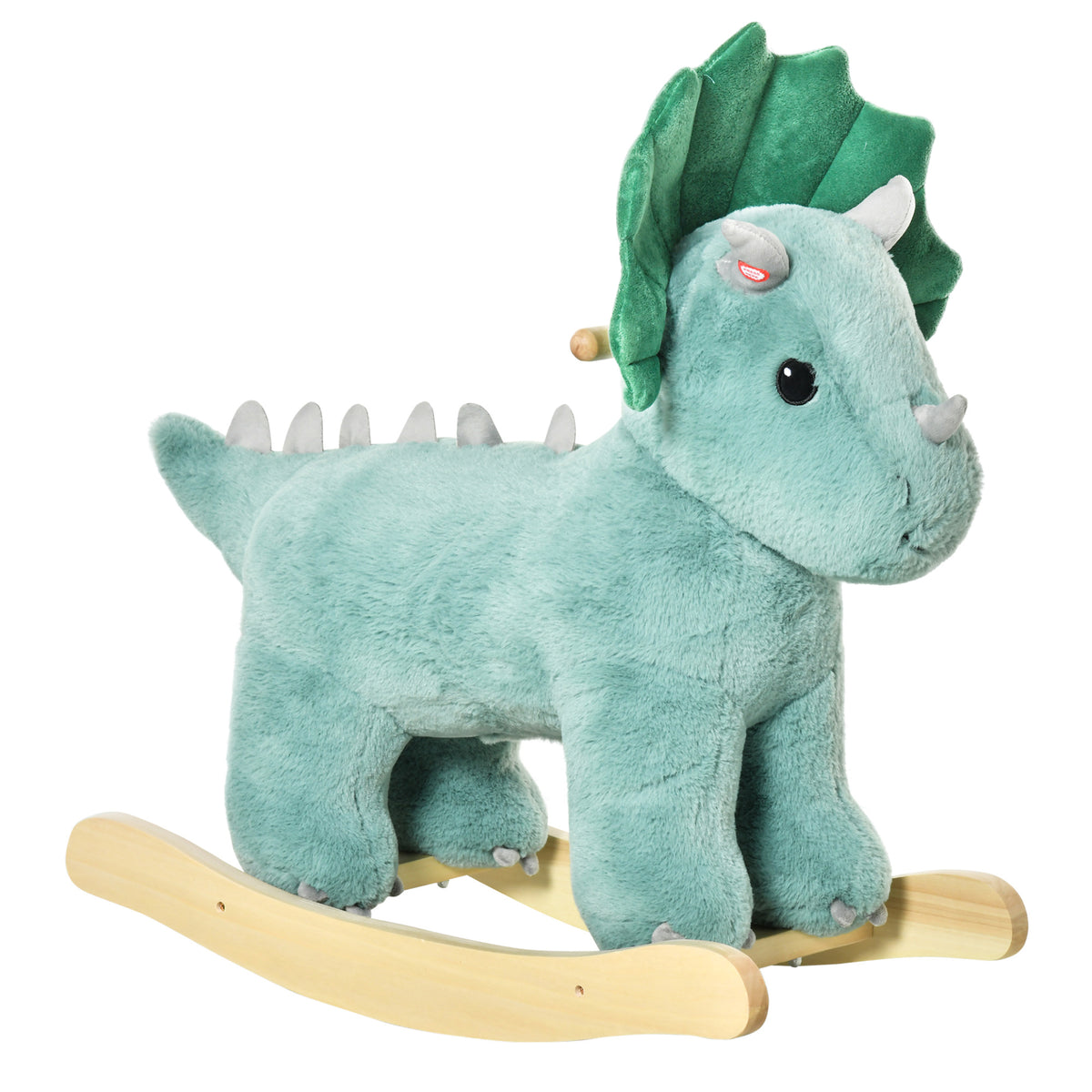 Jouet à Bascule Dinosaure Effet sonore Rugissement Bois peuplier Peluche Courte Polyester Vert d'eau-0