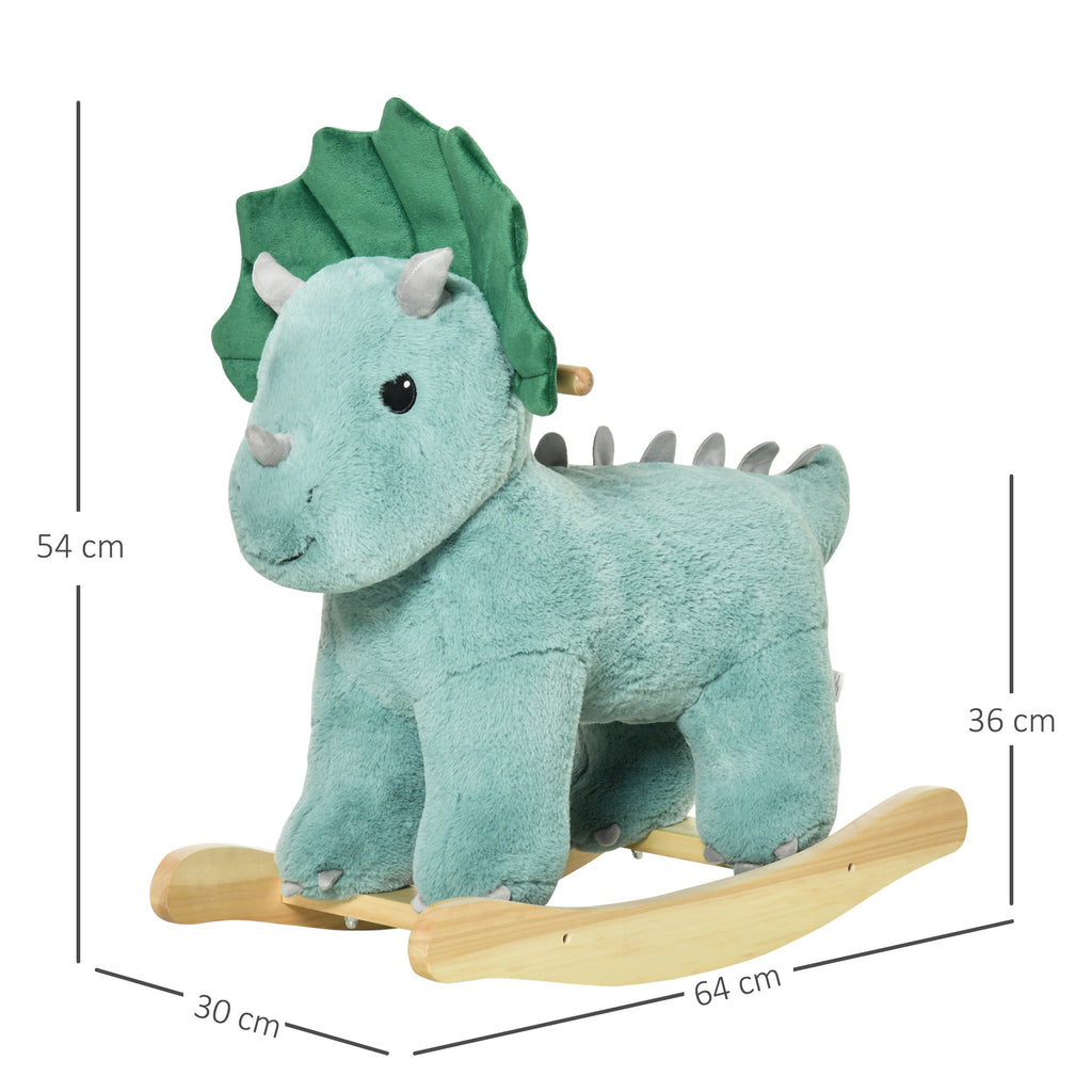 Jouet à Bascule Dinosaure Effet sonore Rugissement Bois peuplier Peluche Courte Polyester Vert d'eau-2